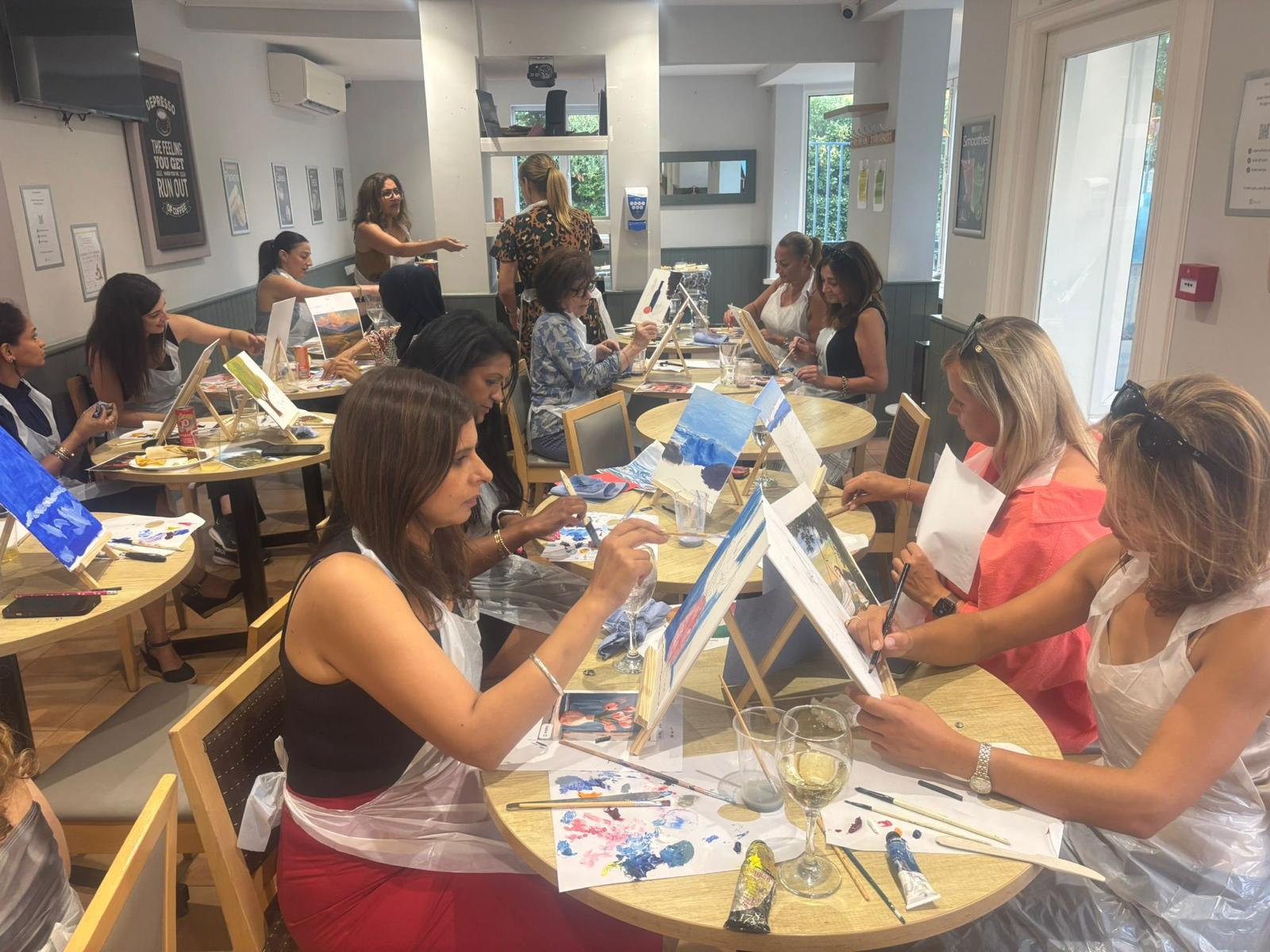 Paint and Sip Event - Art supplies setup